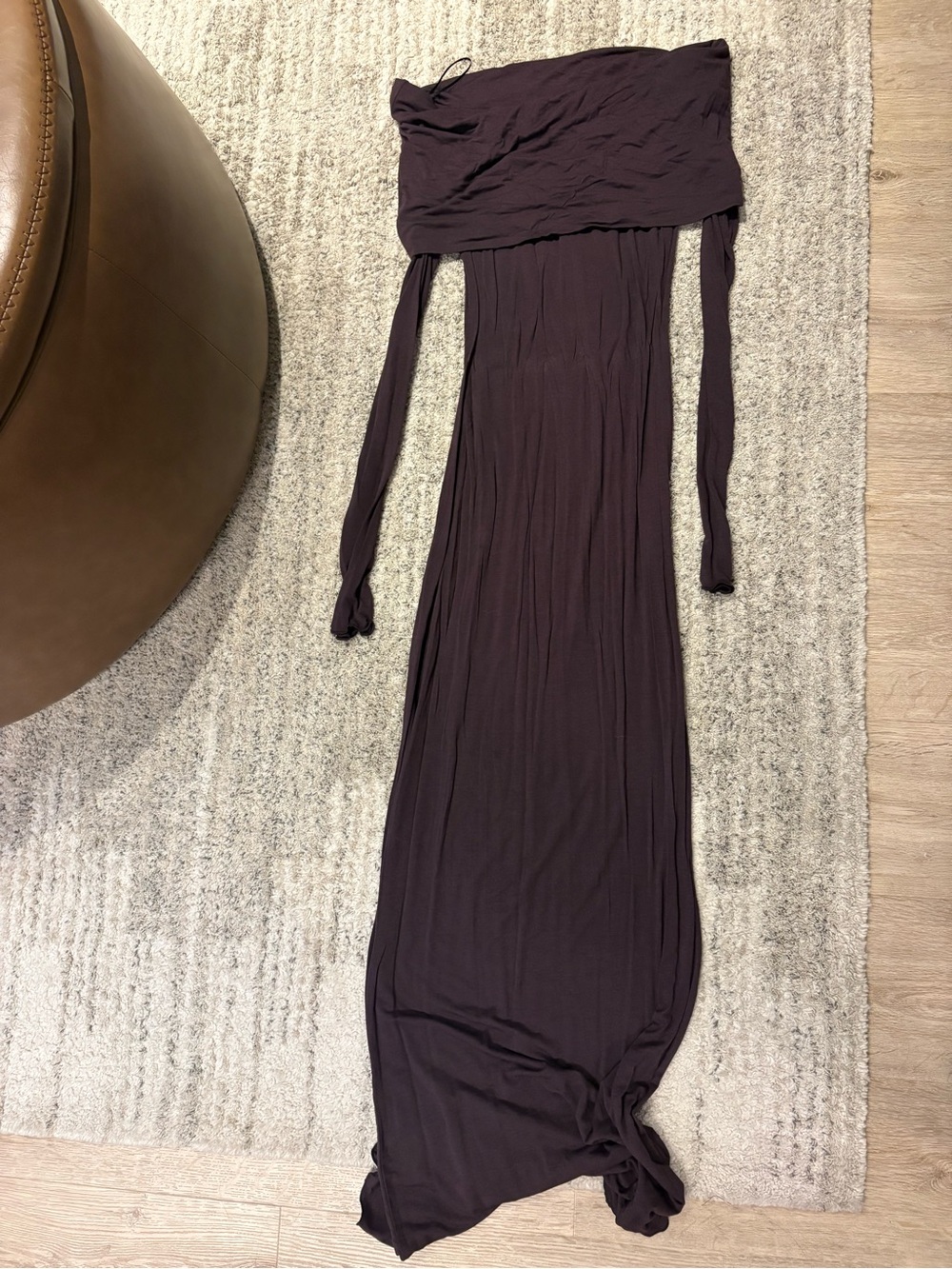 SKIMS Off-Shoulder Long Sleeve Maxi Dress - Deep Plum